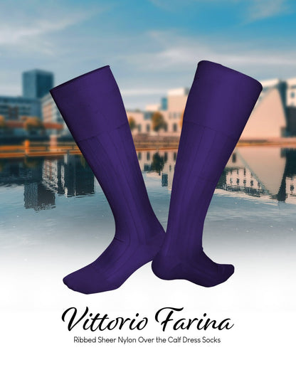 Solid Ribbed Design Over the Calf Dress Socks (12 Pack) by Vittorio Farina (o - c - purple - 12) for Independent Retail Stores by Dubal Brothers