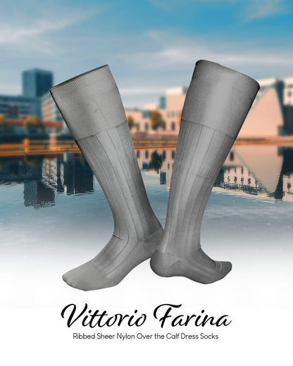 Solid Ribbed Design Over the Calf Dress Socks (12 Pack) by Vittorio Farina (o - c - silver - grey - 12) for Independent Retail Stores by Dubal Brothers