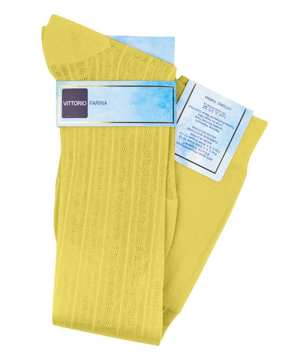 Solid Ribbed Design Over the Calf Dress Socks (12 Pack) by Vittorio Farina (o - c - yellow - 12) for Independent Retail Stores by Dubal Brothers