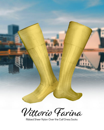 Solid Ribbed Design Over the Calf Dress Socks (12 Pack) by Vittorio Farina (o - c - yellow - 12) for Independent Retail Stores by Dubal Brothers
