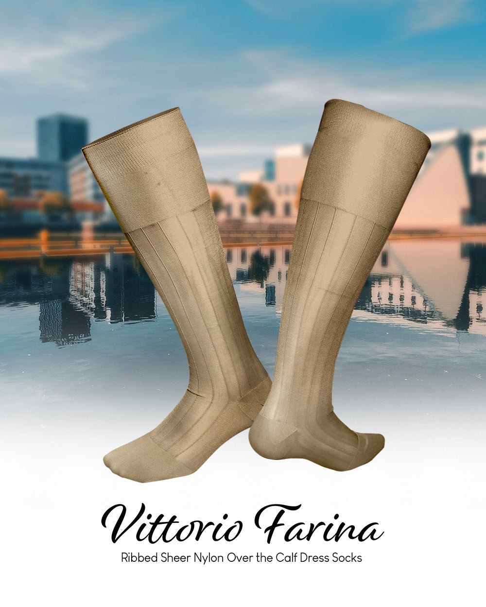 Solid Ribbed Design Over the Calf Dress Socks (3 Pack) by Vittorio Farina (o - c - beige - 3) for Independent Retail Stores by Dubal Brothers