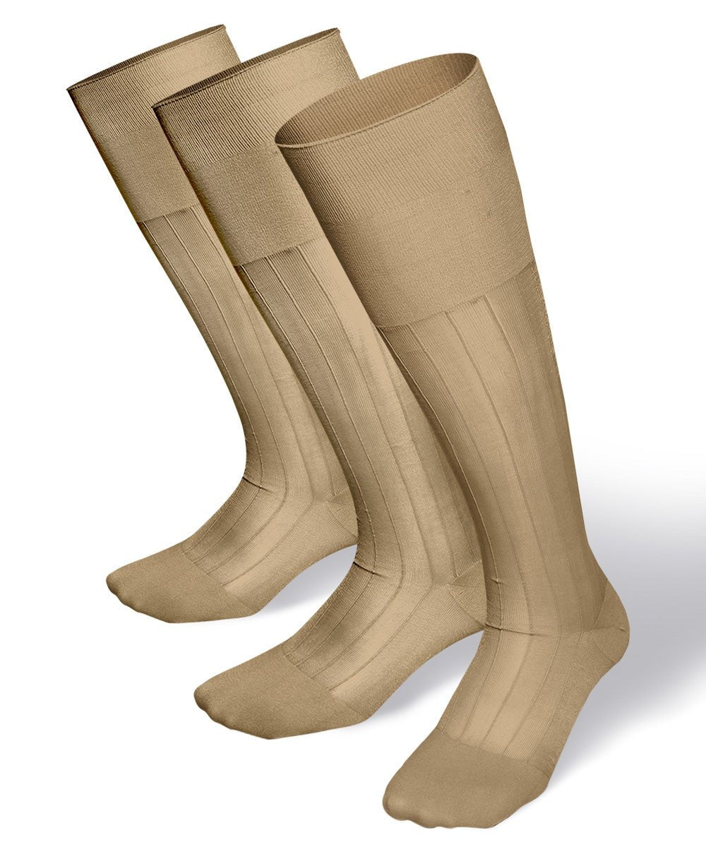 Solid Ribbed Design Over the Calf Dress Socks (3 Pack) by Vittorio Farina (o - c - beige - 3) for Independent Retail Stores by Dubal Brothers