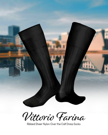 Solid Ribbed Design Over the Calf Dress Socks (3 Pack) by Vittorio Farina (o - c - black - l1 - 3) for Independent Retail Stores by Dubal Brothers