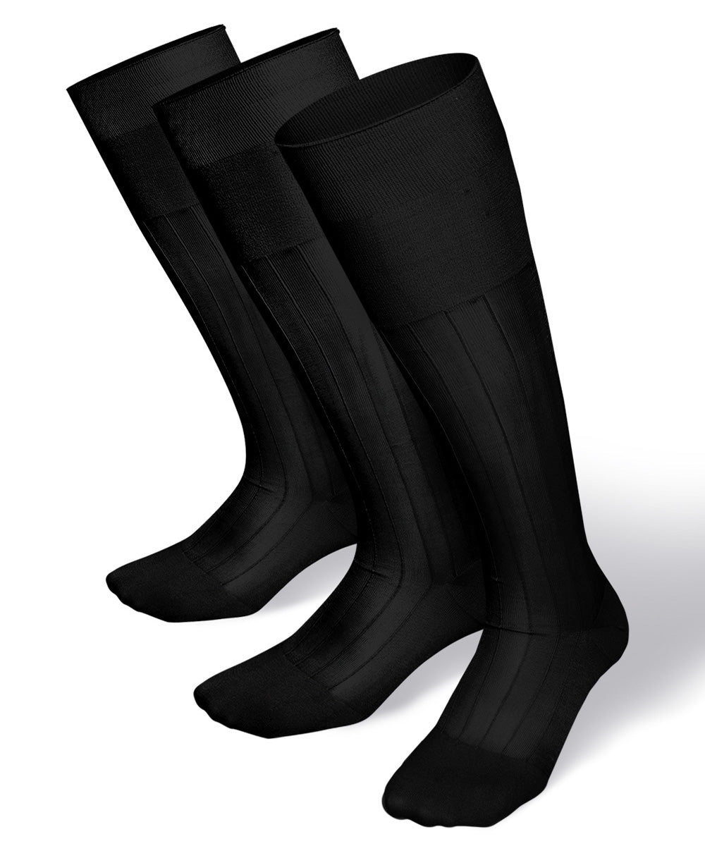 Solid Ribbed Design Over the Calf Dress Socks (3 Pack) by Vittorio Farina (o - c - black - l1 - 3) for Independent Retail Stores by Dubal Brothers