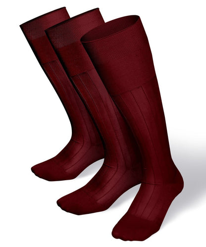 Solid Ribbed Design Over the Calf Dress Socks (3 Pack) by Vittorio Farina (o - c - burgundy - 3) for Independent Retail Stores by Dubal Brothers