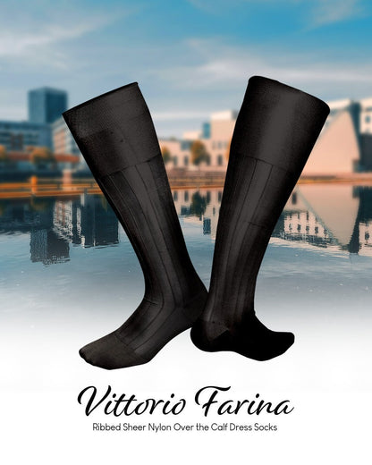 Solid Ribbed Design Over the Calf Dress Socks (3 Pack) by Vittorio Farina (o - c - charcoal - 3) for Independent Retail Stores by Dubal Brothers