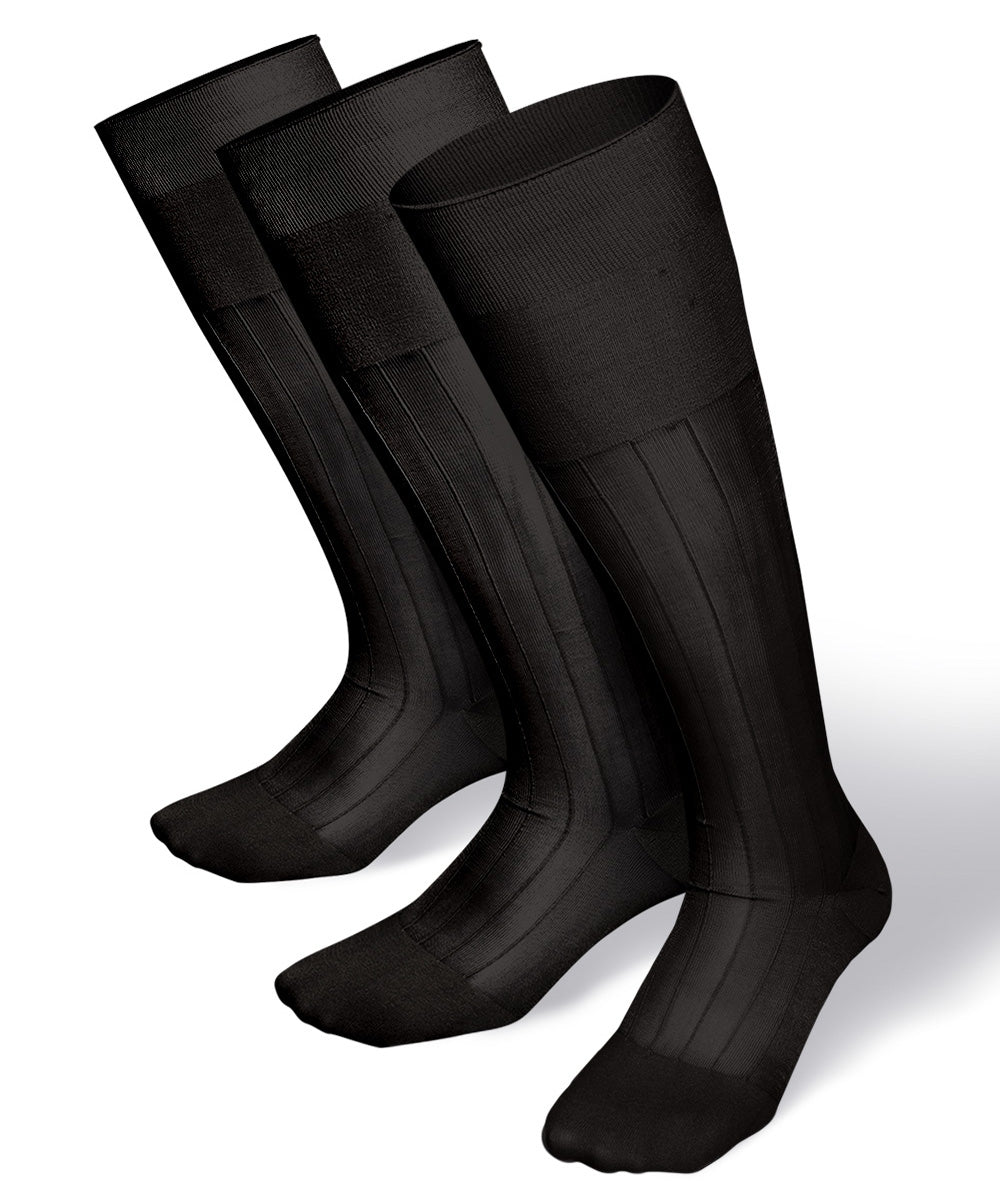 Solid Ribbed Design Over the Calf Dress Socks (3 Pack) by Vittorio Farina (o - c - charcoal - 3) for Independent Retail Stores by Dubal Brothers
