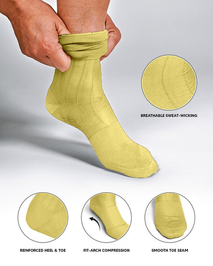 Solid Ribbed Design Over the Calf Dress Socks (3 Pack) by Vittorio Farina (o - c - maize - 3) for Independent Retail Stores by Dubal Brothers