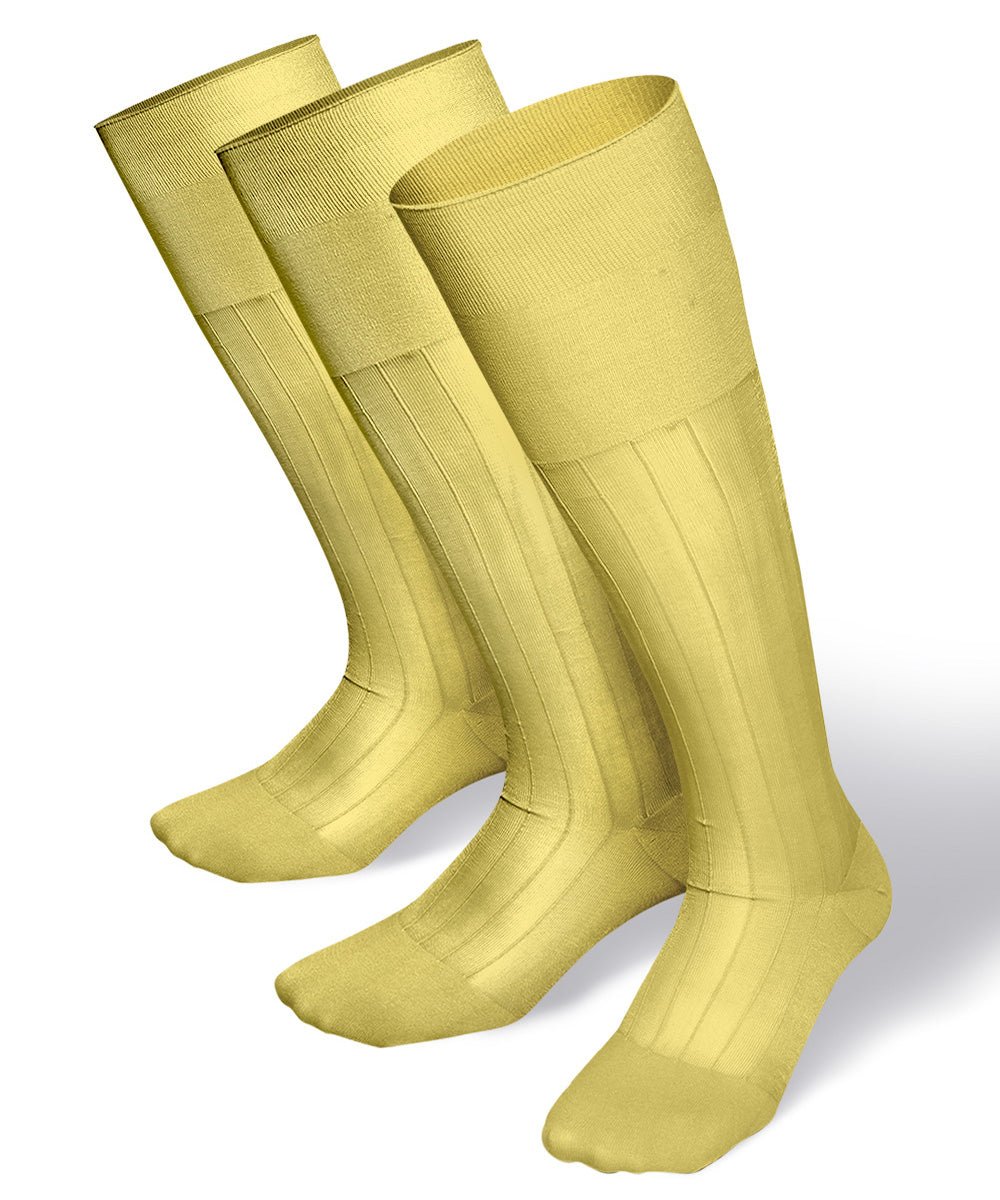 Solid Ribbed Design Over the Calf Dress Socks (3 Pack) by Vittorio Farina (o - c - maize - 3) for Independent Retail Stores by Dubal Brothers