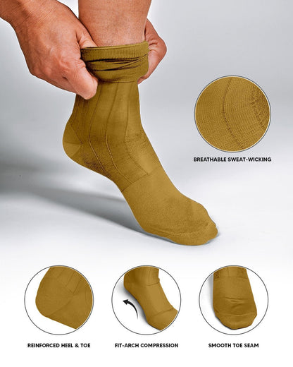 Solid Ribbed Design Over the Calf Dress Socks (3 Pack) by Vittorio Farina (o - c - mustard - 3) for Independent Retail Stores by Dubal Brothers