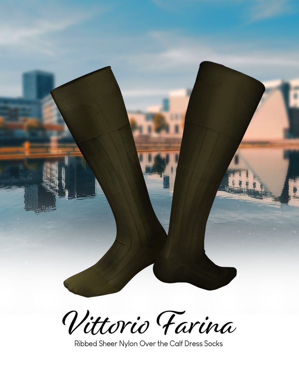 Solid Ribbed Design Over the Calf Dress Socks (3 Pack) by Vittorio Farina (o - c - olive - 3) for Independent Retail Stores by Dubal Brothers