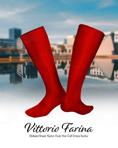 Solid Ribbed Design Over the Calf Dress Socks (3 Pack) by Vittorio Farina (o - c - red - 3) for Independent Retail Stores by Dubal Brothers