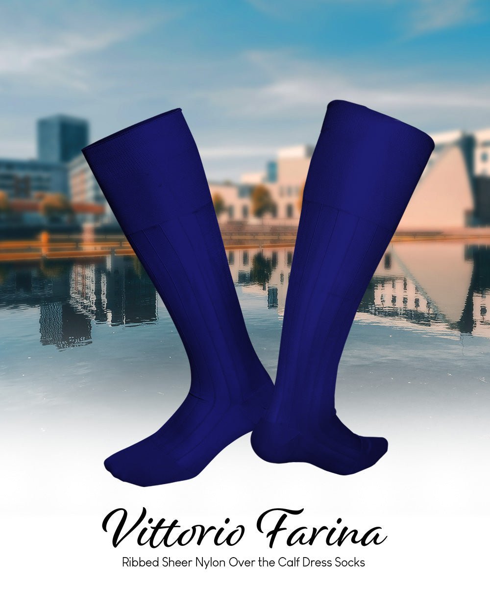 Solid Ribbed Design Over the Calf Dress Socks (3 Pack) by Vittorio Farina (o - c - royal - 3) for Independent Retail Stores by Dubal Brothers