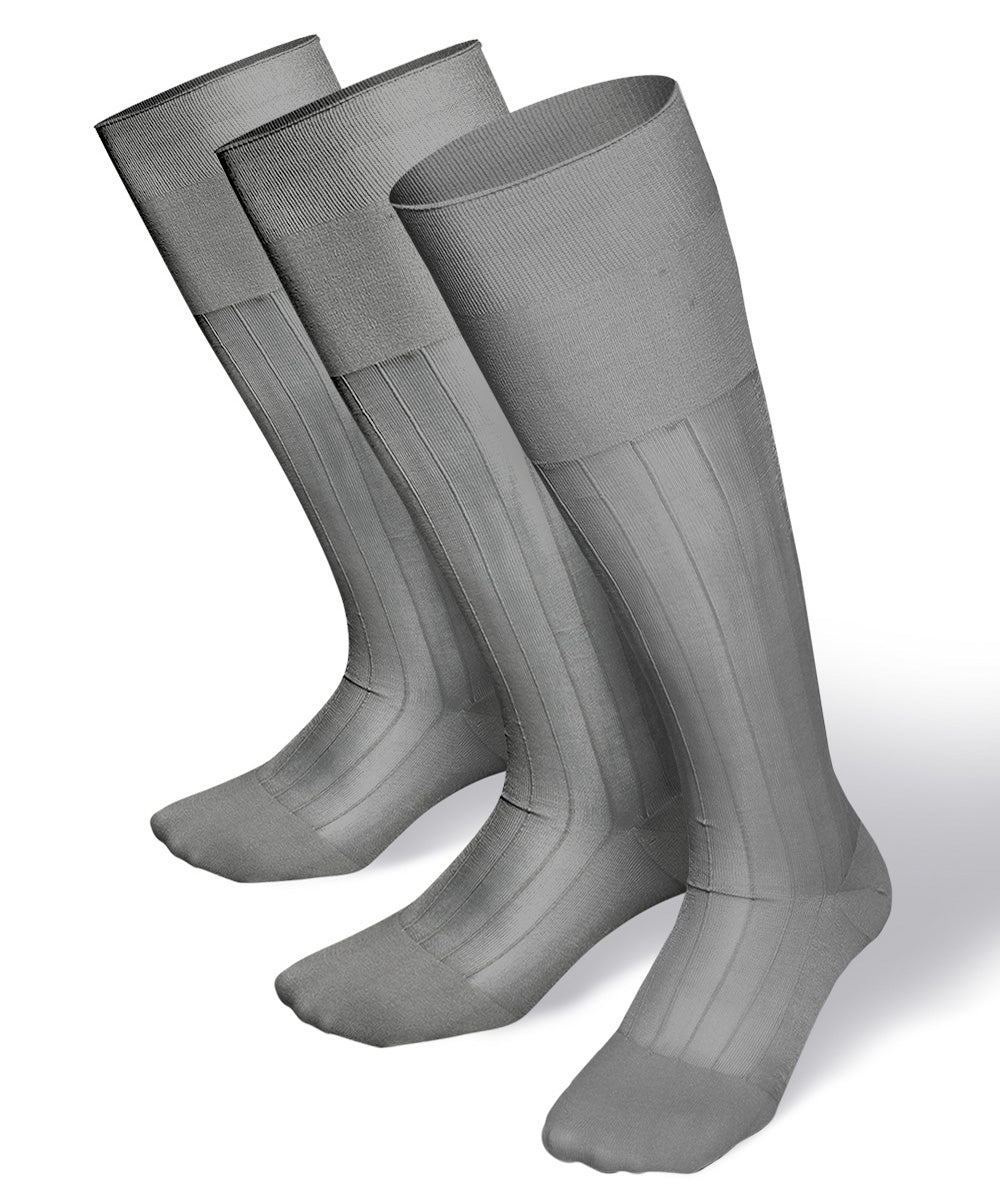 Solid Ribbed Design Over the Calf Dress Socks (3 Pack) by Vittorio Farina (o - c - silver - grey - 3) for Independent Retail Stores by Dubal Brothers