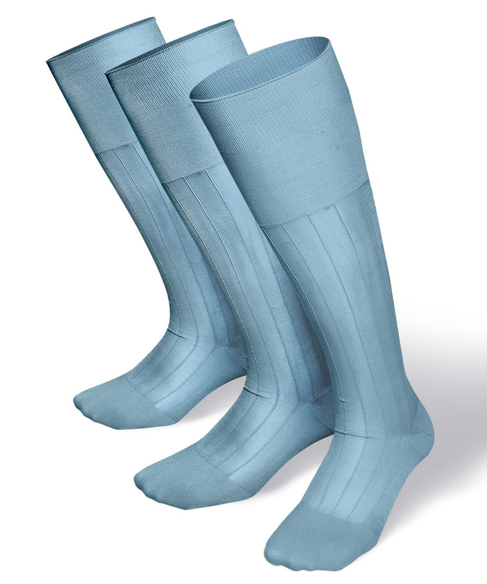 Solid Ribbed Design Over the Calf Dress Socks (3 Pack) by Vittorio Farina (o - c - sky - 3) for Independent Retail Stores by Dubal Brothers