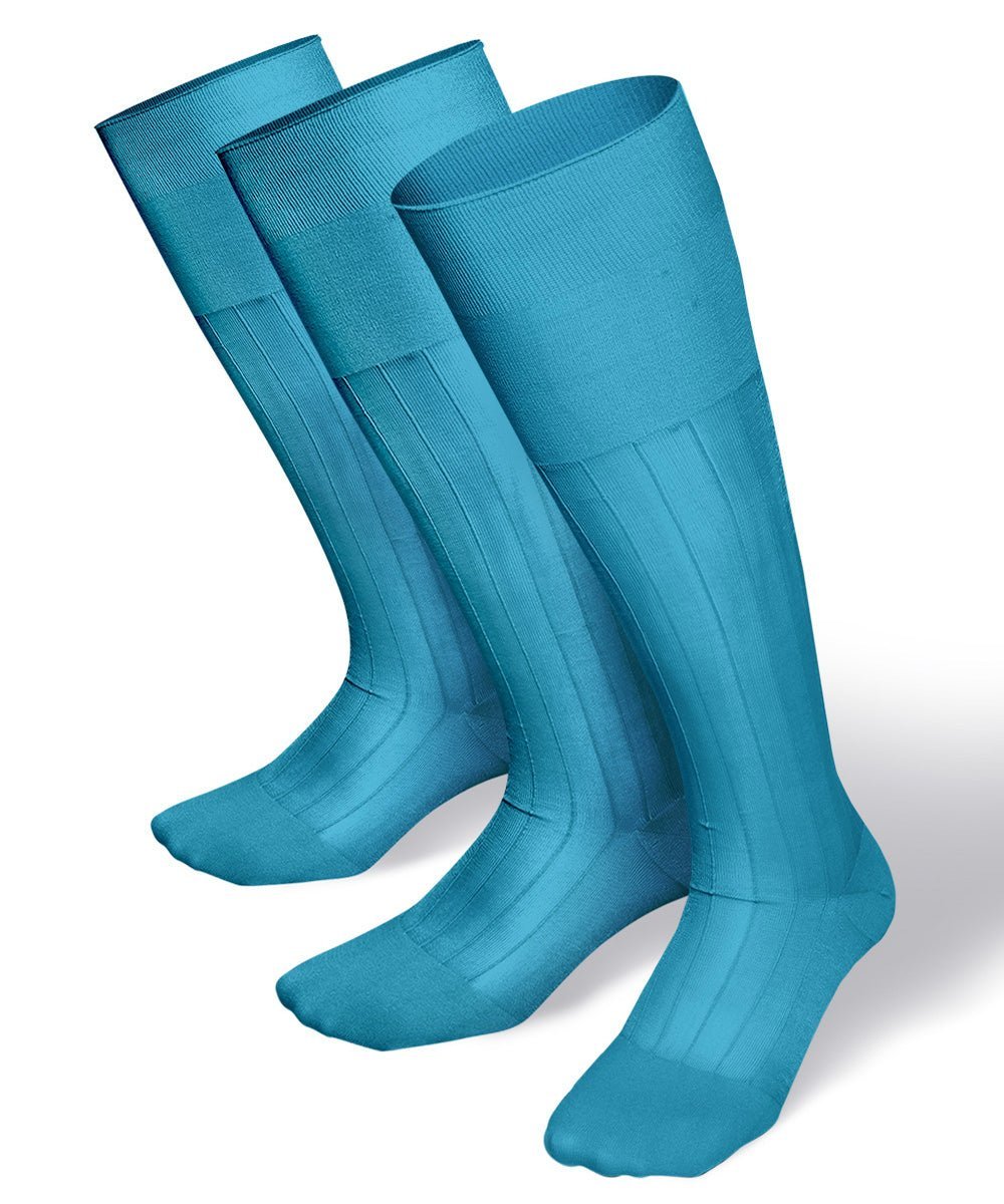 Solid Ribbed Design Over the Calf Dress Socks (3 Pack) by Vittorio Farina (o - c - sky - 3) for Independent Retail Stores by Dubal Brothers