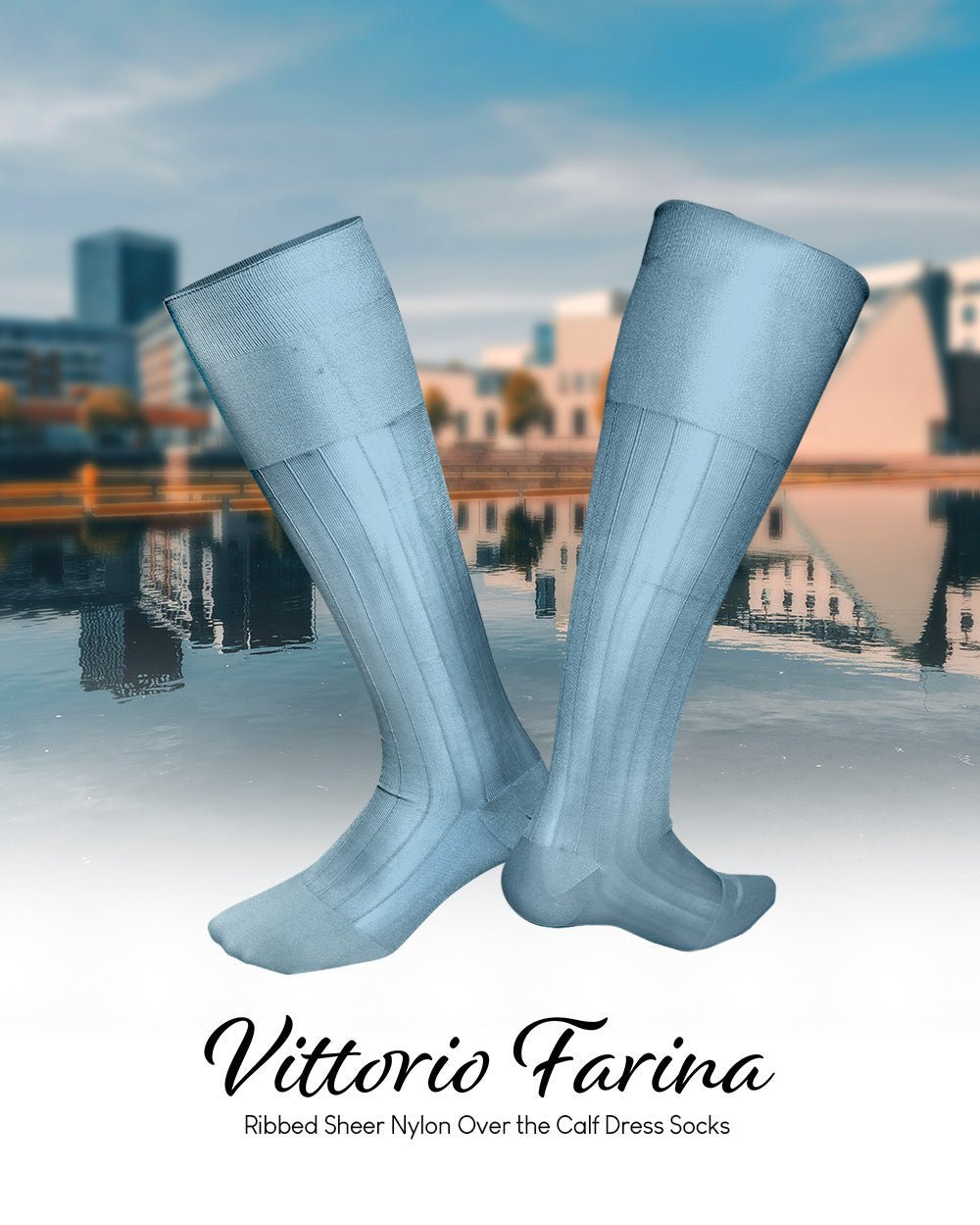 Solid Ribbed Design Over the Calf Dress Socks (3 Pack) by Vittorio Farina (o - c - sky - 3) for Independent Retail Stores by Dubal Brothers