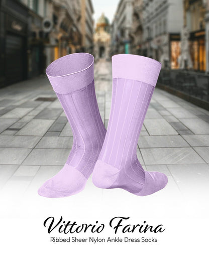 Solid Ribbed Shear Design Anklet Dress Socks (12 pack) by Vittorio Farina (ank - lavender - 12) for Independent Retail Stores by Dubal Brothers