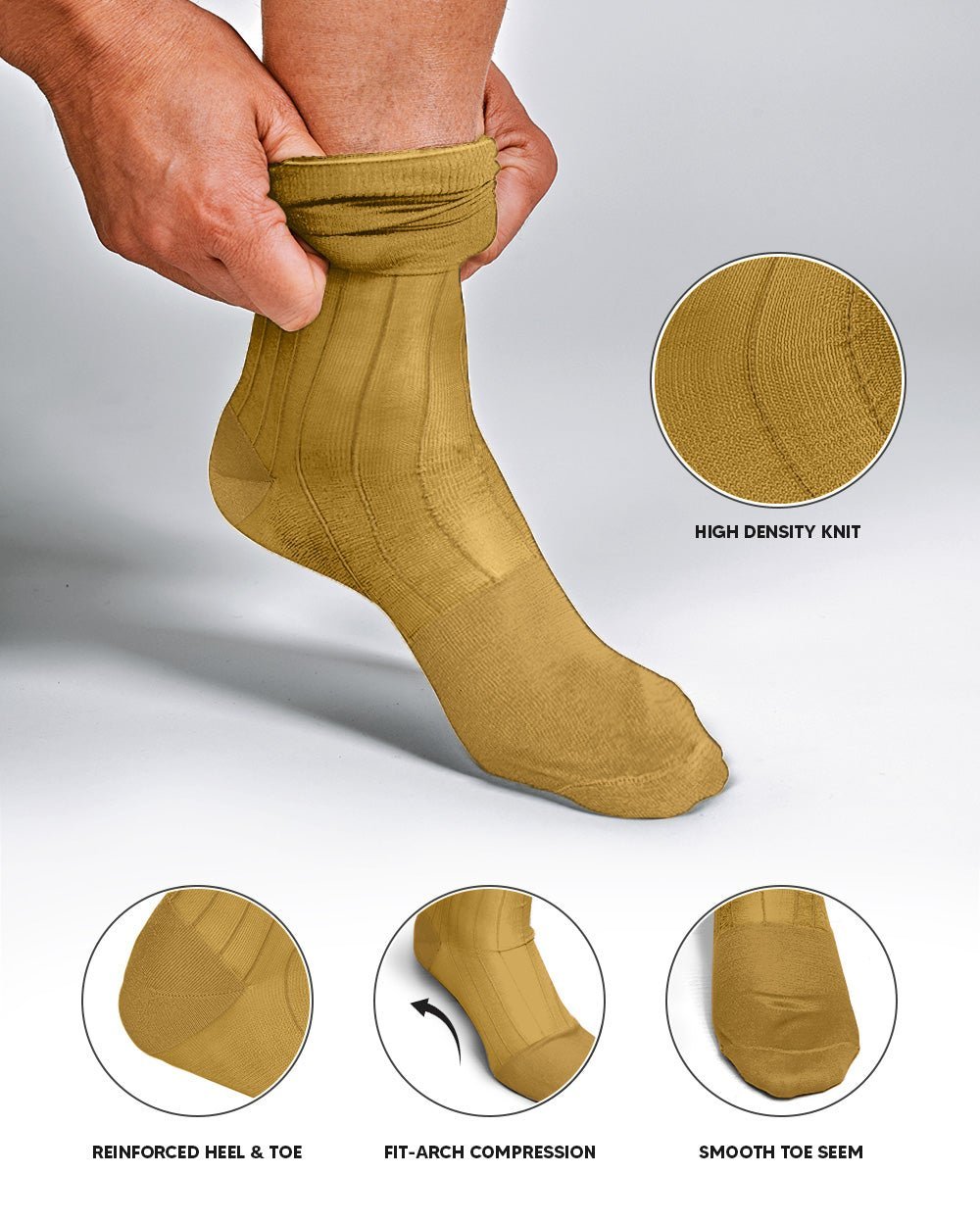 Solid Ribbed Shear Design Anklet Dress Socks (12 pack) by Vittorio Farina (ank - mustard - 12) for Independent Retail Stores by Dubal Brothers