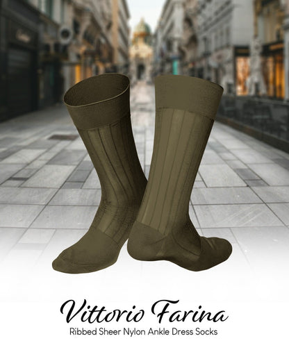 Solid Ribbed Shear Design Anklet Dress Socks (12 pack) by Vittorio Farina (ank - olive - 12) for Independent Retail Stores by Dubal Brothers