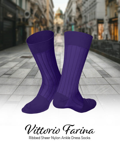 Solid Ribbed Shear Design Anklet Dress Socks (12 pack) by Vittorio Farina (ank - purple - 12) for Independent Retail Stores by Dubal Brothers