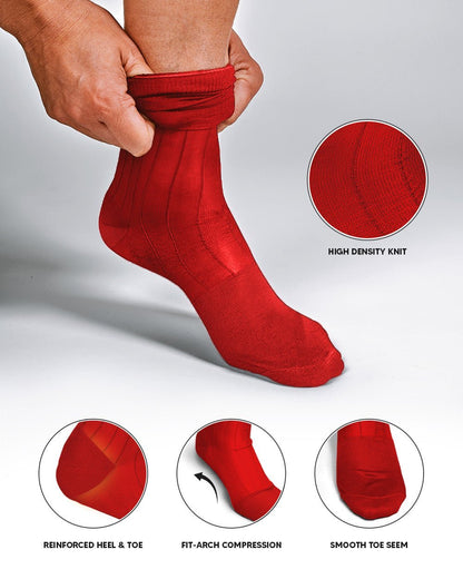 Solid Ribbed Shear Design Anklet Dress Socks (12 pack) by Vittorio Farina (ank - red - 12) for Independent Retail Stores by Dubal Brothers