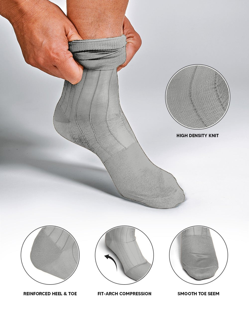 Solid Ribbed Shear Design Anklet Dress Socks (12 pack) by Vittorio Farina (ank - silver - grey - 12) for Independent Retail Stores by Dubal Brothers