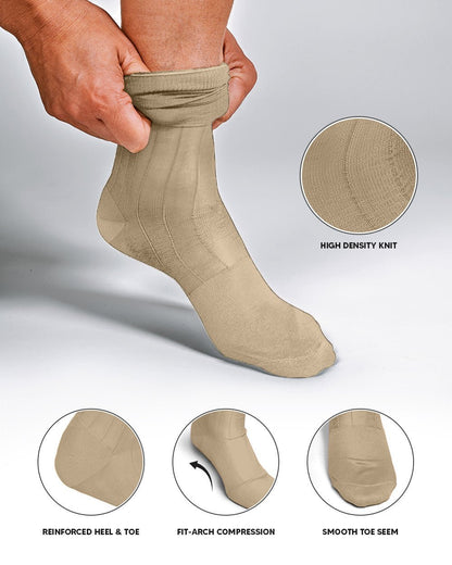 Solid Ribbed Shear Design Anklet Dress Socks (12 pack) by Vittorio Farina (ank - taupe - 12) for Independent Retail Stores by Dubal Brothers