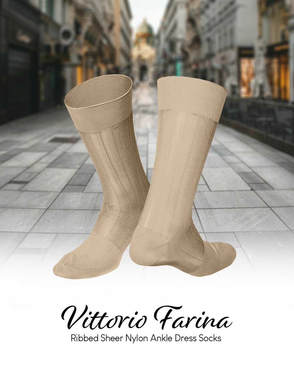 Solid Ribbed Shear Design Anklet Dress Socks (12 pack) by Vittorio Farina (ank - taupe - 12) for Independent Retail Stores by Dubal Brothers