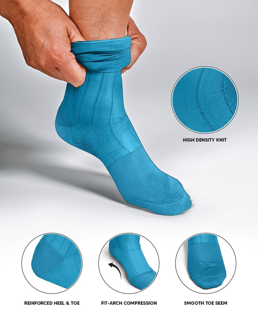 Solid Ribbed Shear Design Anklet Dress Socks (12 pack) by Vittorio Farina (ank - turq - 12) for Independent Retail Stores by Dubal Brothers