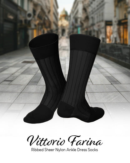 Solid Ribbed Shear Design Anklet Dress Socks (3 pack) by Vittorio Farina (ank - black - s3 - 3) for Independent Retail Stores by Dubal Brothers
