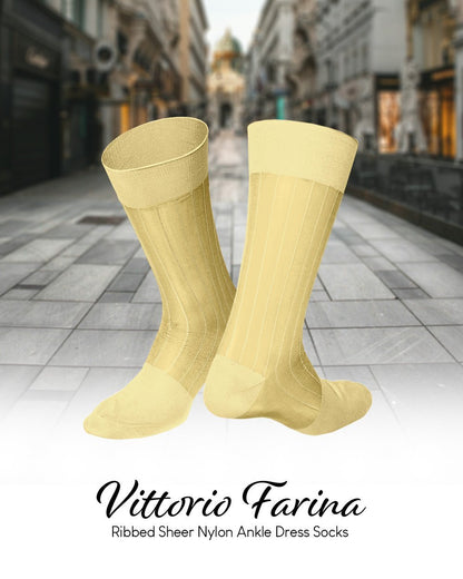 Solid Ribbed Shear Design Anklet Dress Socks (3 pack) by Vittorio Farina (ank - maize - 3) for Independent Retail Stores by Dubal Brothers