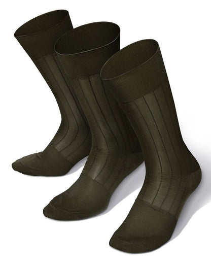 Solid Ribbed Shear Design Anklet Dress Socks (3 pack) by Vittorio Farina (ank - olive - 3) for Independent Retail Stores by Dubal Brothers