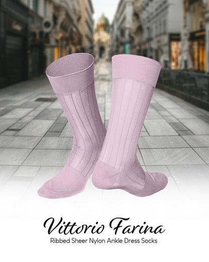 Solid Ribbed Shear Design Anklet Dress Socks (3 pack) by Vittorio Farina (ank - pink - 3) for Independent Retail Stores by Dubal Brothers