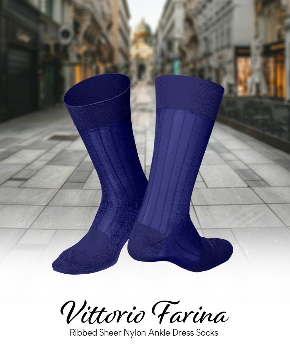 Solid Ribbed Shear Design Anklet Dress Socks (3 pack) by Vittorio Farina (ank - royal - 3) for Independent Retail Stores by Dubal Brothers
