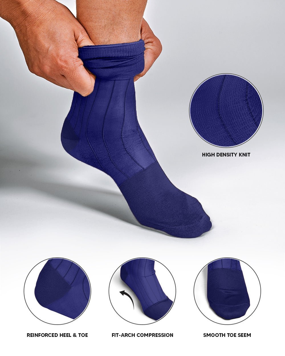 Solid Ribbed Shear Design Anklet Dress Socks (3 pack) by Vittorio Farina (ank - royal - 3) for Independent Retail Stores by Dubal Brothers