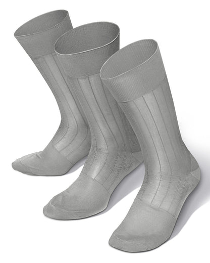 Solid Ribbed Shear Design Anklet Dress Socks (3 pack) by Vittorio Farina (ank - silver - grey - 3) for Independent Retail Stores by Dubal Brothers