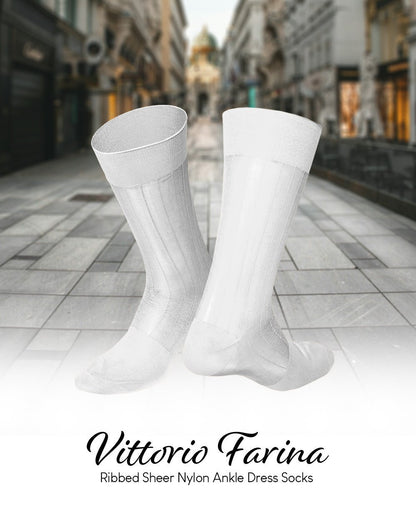Solid Ribbed Shear Design Anklet Dress Socks (3 pack) by Vittorio Farina (ank - white - 3) for Independent Retail Stores by Dubal Brothers