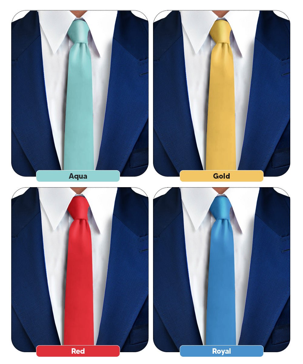 Solid Skinny Necktie (4 Packs) by Vittorio Farina - Aqua/Gold/Red/Royal - Wholesale Necktie by Dubal Brothers