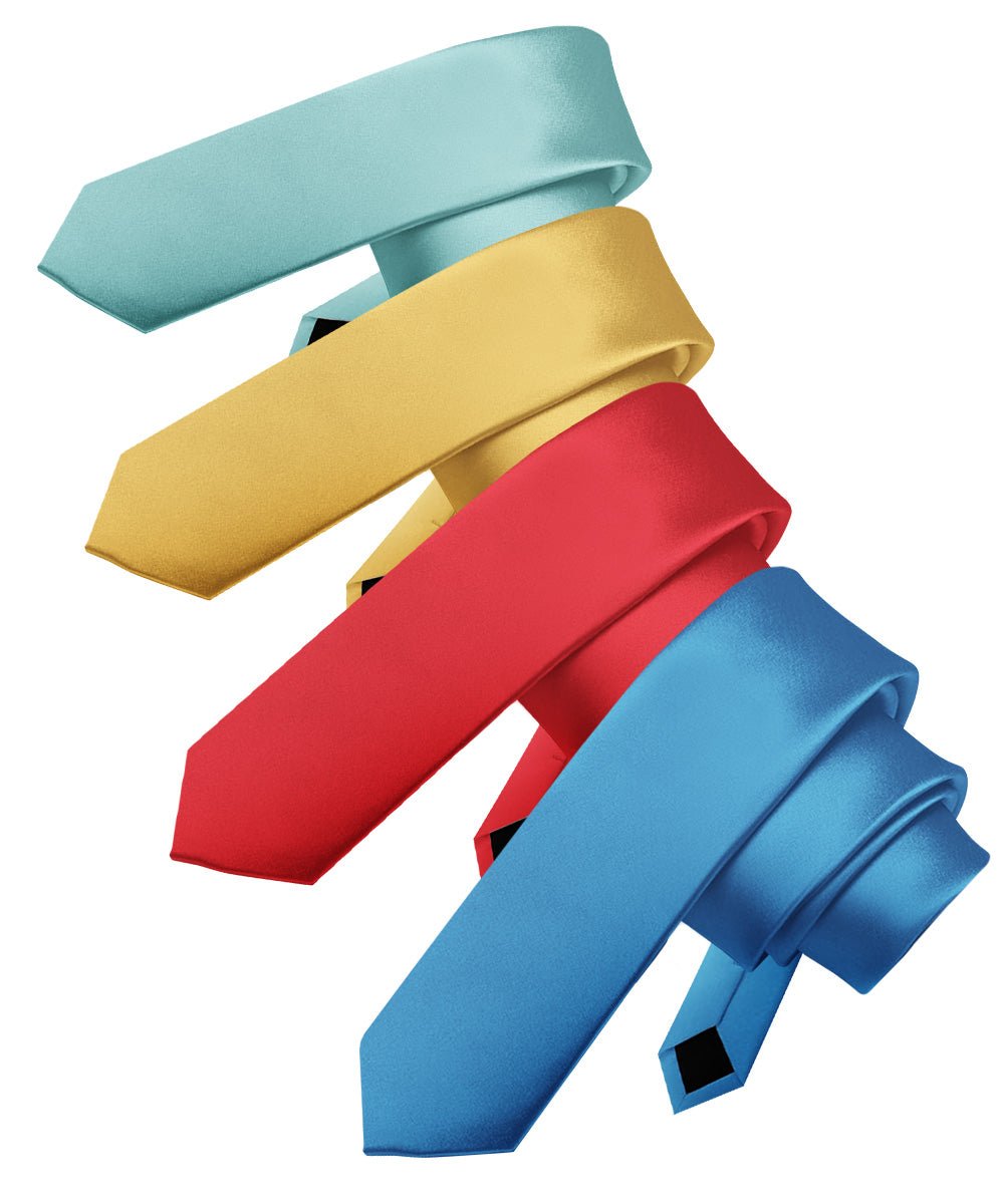 Solid Skinny Necktie (4 Packs) by Vittorio Farina - Aqua/Gold/Red/Royal - Wholesale Necktie by Dubal Brothers