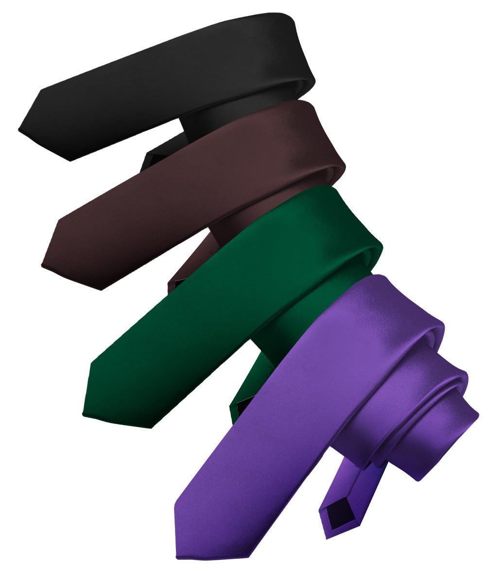 Solid Skinny Necktie (4 Packs) by Vittorio Farina - Black/Brown/Hunter Green/Purple - Wholesale Necktie by Dubal Brothers