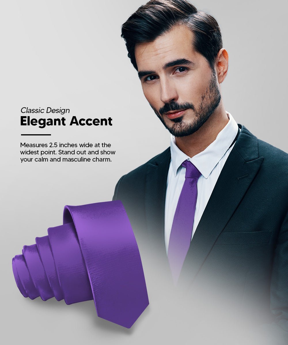Solid Skinny Necktie (4 Packs) by Vittorio Farina - Black/Brown/Hunter Green/Purple - Wholesale Necktie by Dubal Brothers