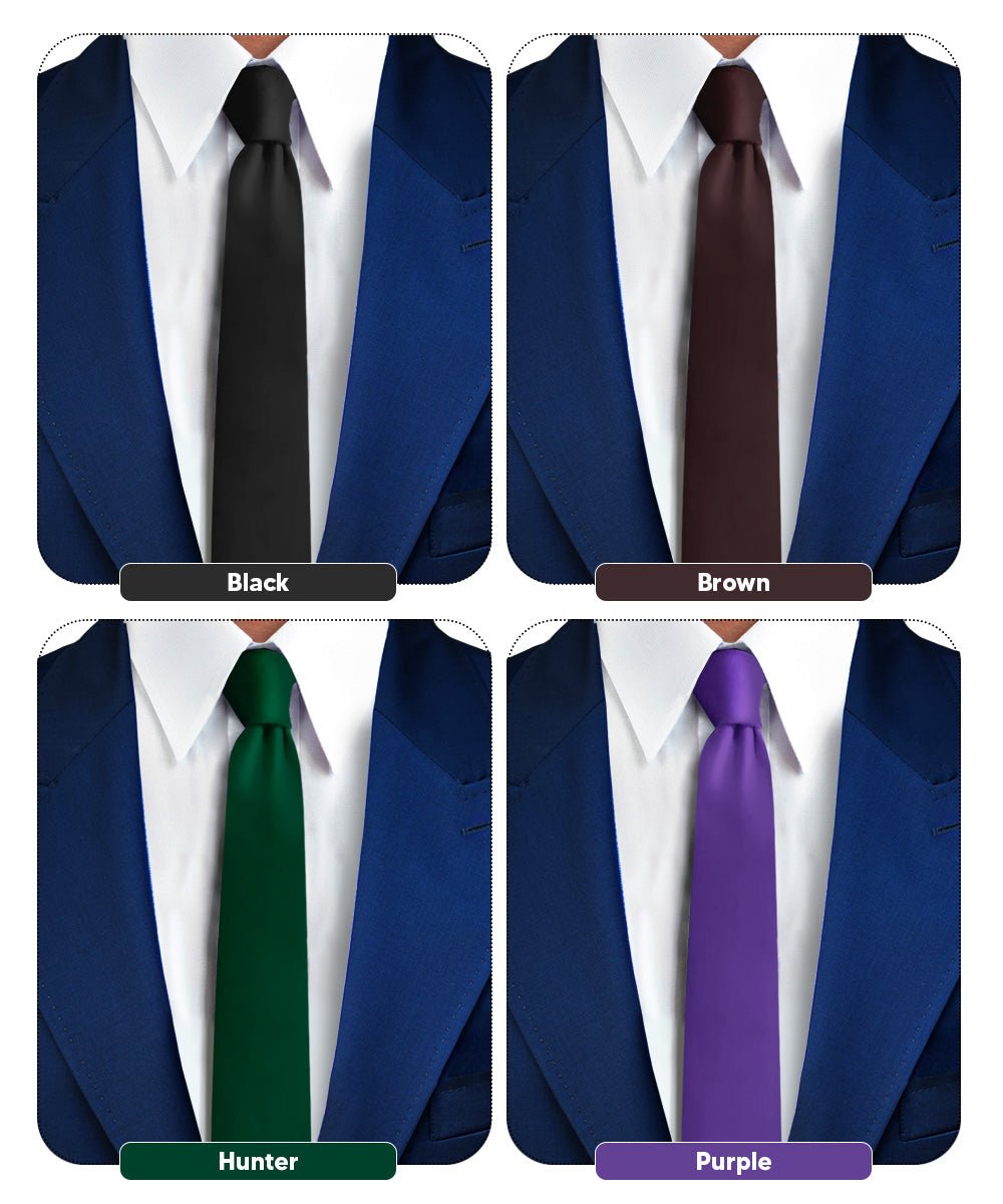 Solid Skinny Necktie (4 Packs) by Vittorio Farina - Black/Brown/Hunter Green/Purple - Wholesale Necktie by Dubal Brothers