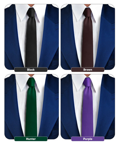 Solid Skinny Necktie (4 Packs) by Vittorio Farina - Black/Brown/Hunter Green/Purple - Wholesale Necktie by Dubal Brothers