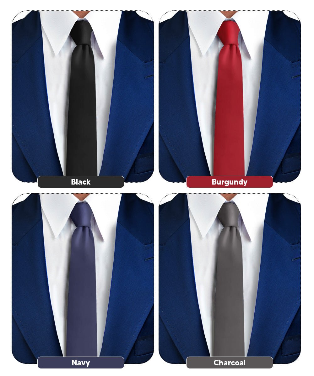 Solid Skinny Necktie (4 Packs) by Vittorio Farina - Black/Burgundy/Charcoal/Navy Blue - Wholesale Necktie by Dubal Brothers