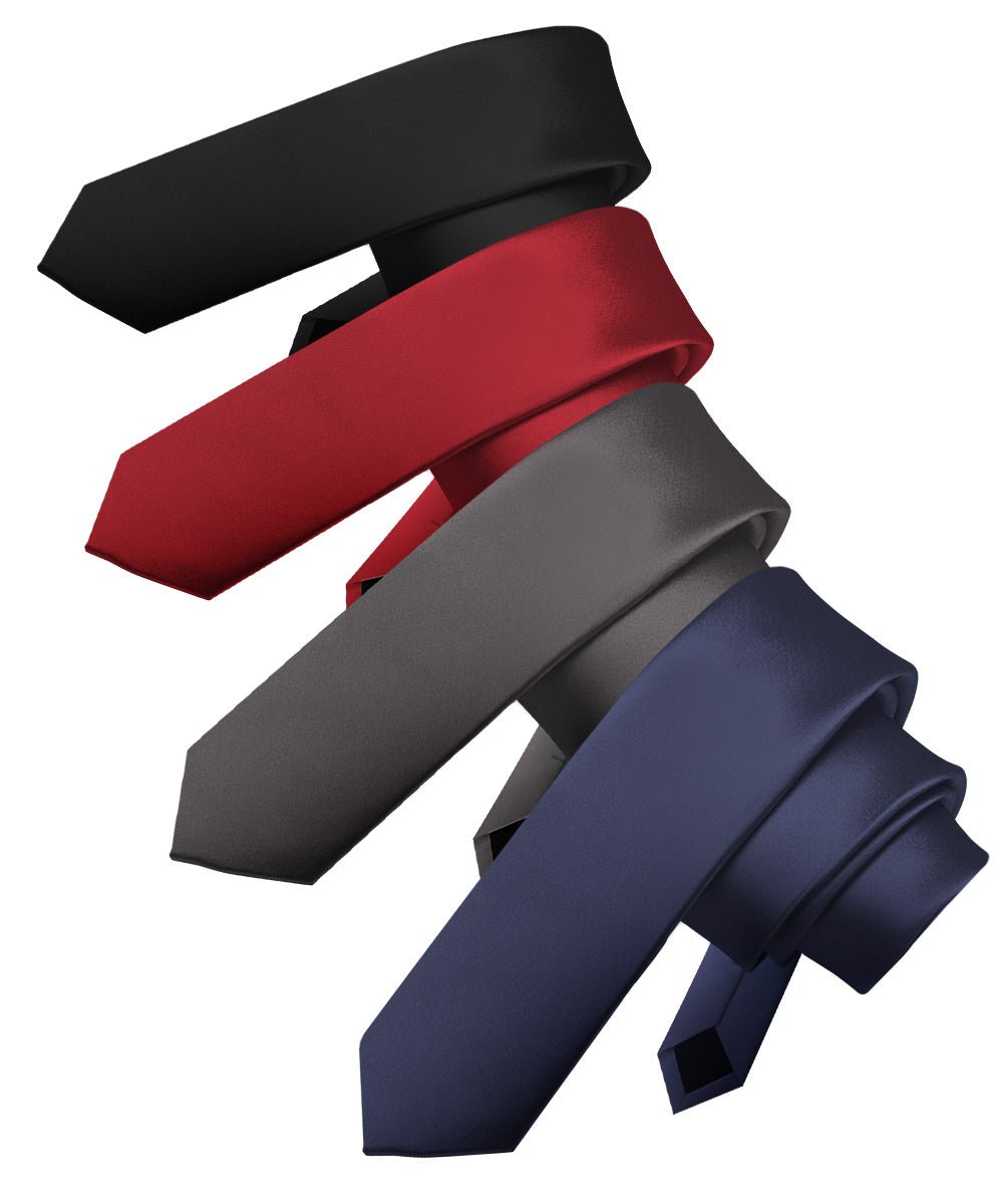 Solid Skinny Necktie (4 Packs) by Vittorio Farina - Black/Burgundy/Charcoal/Navy Blue - Wholesale Necktie by Dubal Brothers