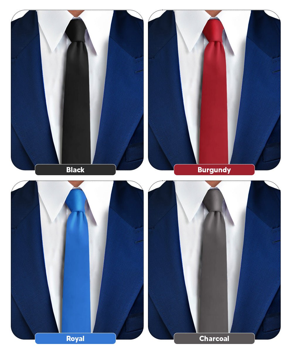Solid Skinny Necktie (4 Packs) by Vittorio Farina - Black/Burgundy/Charcoal/Royal Blue - Wholesale Necktie by Dubal Brothers