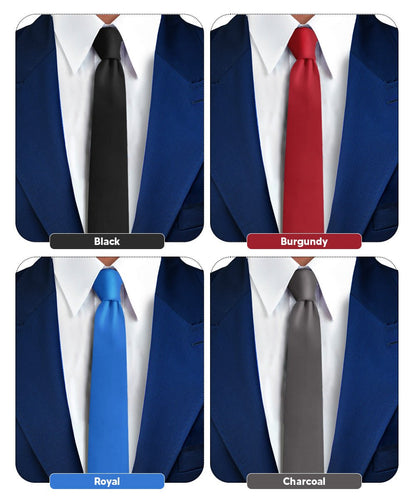 Solid Skinny Necktie (4 Packs) by Vittorio Farina - Black/Burgundy/Charcoal/Royal Blue - Wholesale Necktie by Dubal Brothers