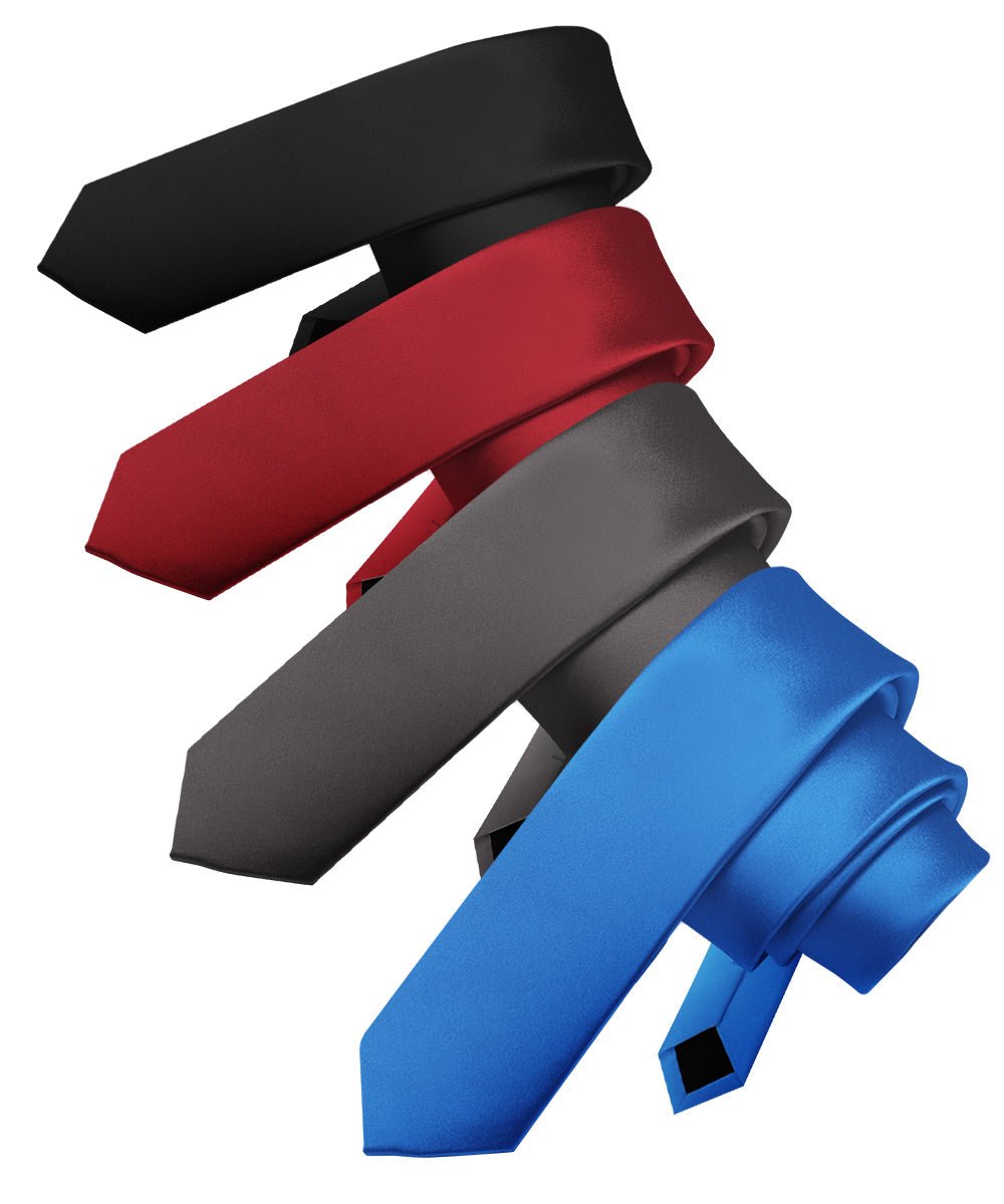 Solid Skinny Necktie (4 Packs) by Vittorio Farina - Black/Burgundy/Charcoal/Royal Blue - Wholesale Necktie by Dubal Brothers
