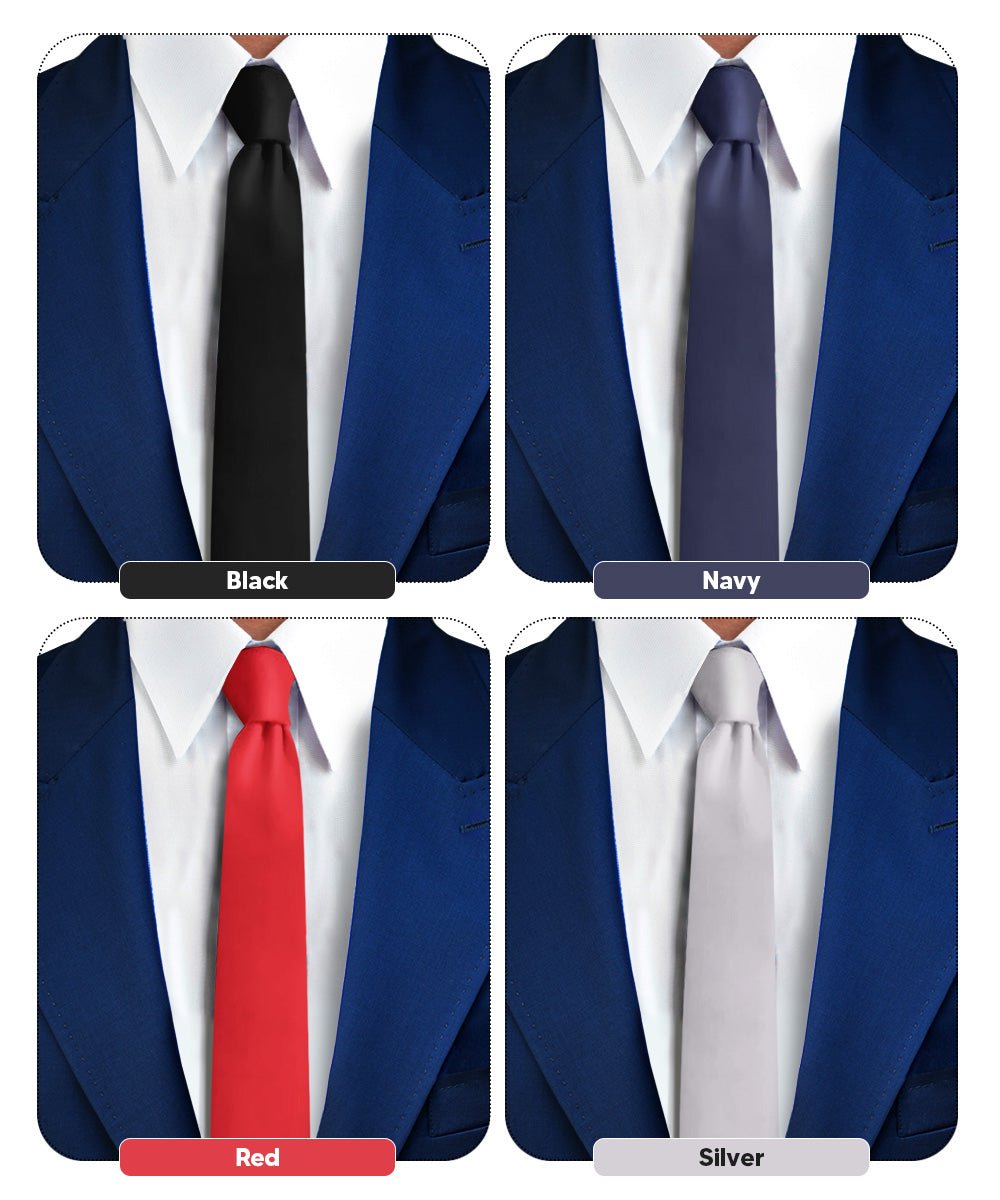 Solid Skinny Necktie (4 Packs) by Vittorio Farina - Black/Navy Blue/Red/Silver - Wholesale Necktie by Dubal Brothers
